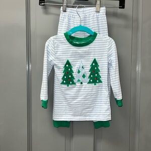 Kids Green and White Christmas Tree Pajama Set